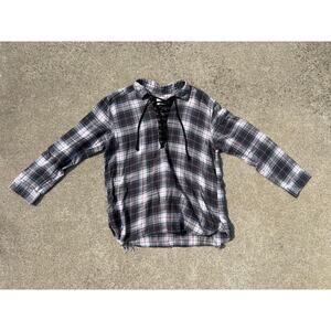 American Eagle Blouse Women Size‎ XL Plaid Distressed Collared Long Sleeve Shirt